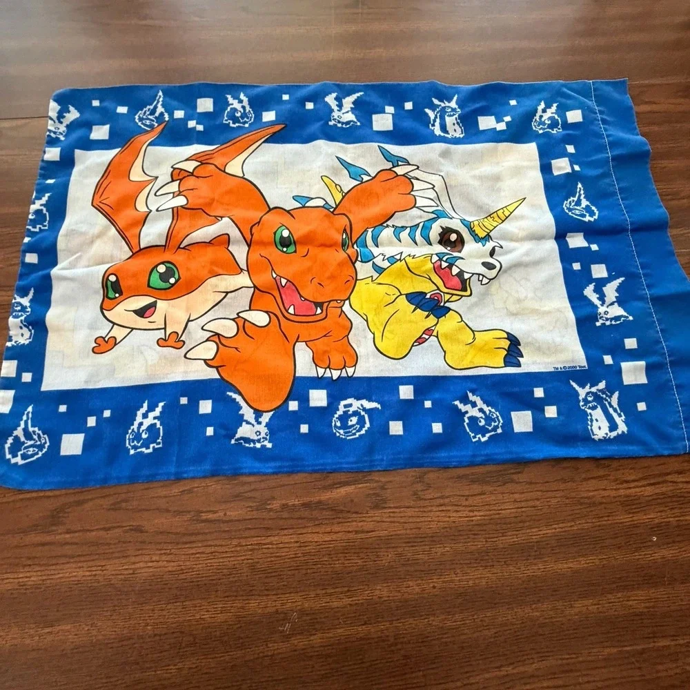 Vintage Digimon Tai Agumon Pillowcase Blue Bedding Y2K 90s